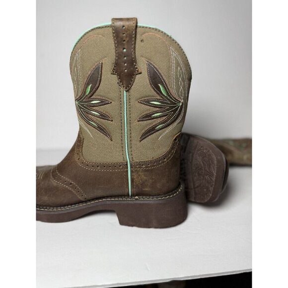 Justin Womens 8" Nettie Western Cowboy Brown Leather Boots Square Toe Sz 9B NEW - Picture 14 of 15